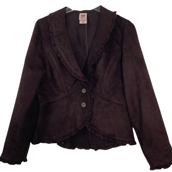 Faded Glory Dark Brown Microsuede Indoor or Lightweight Outdoor 2 Button Jacket - Picture 1 of 6